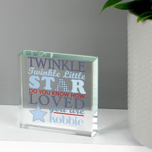 Personalised Twinkle Twinkle Little Star Blue Large Crystal Token