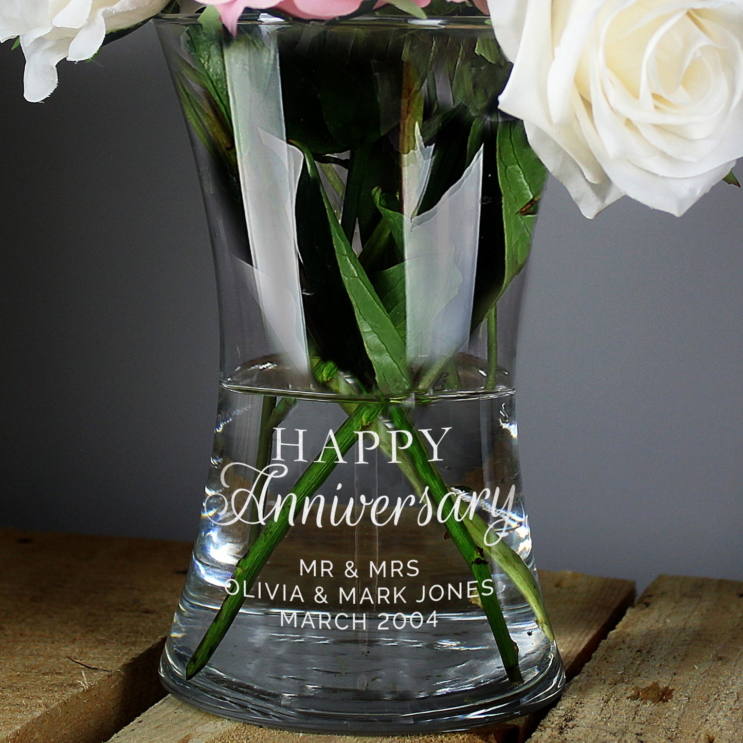 Personalised 'Happy Anniversary' Glass Vase - PCS Cufflinks & Gifts