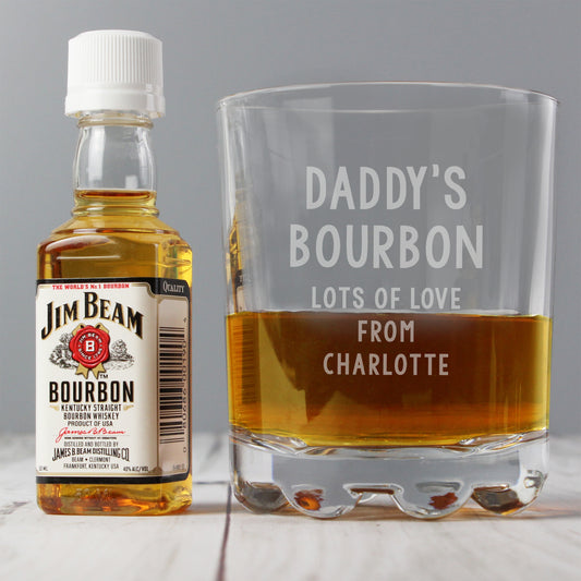 Personalised Tumbler Glass and Jim Beam Miniature Set | Gifts For Him