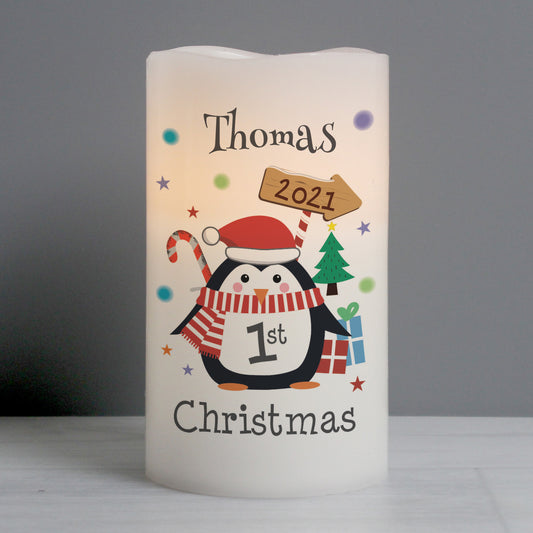Personalised Baby’s 1st Christmas Penguin LED Candle