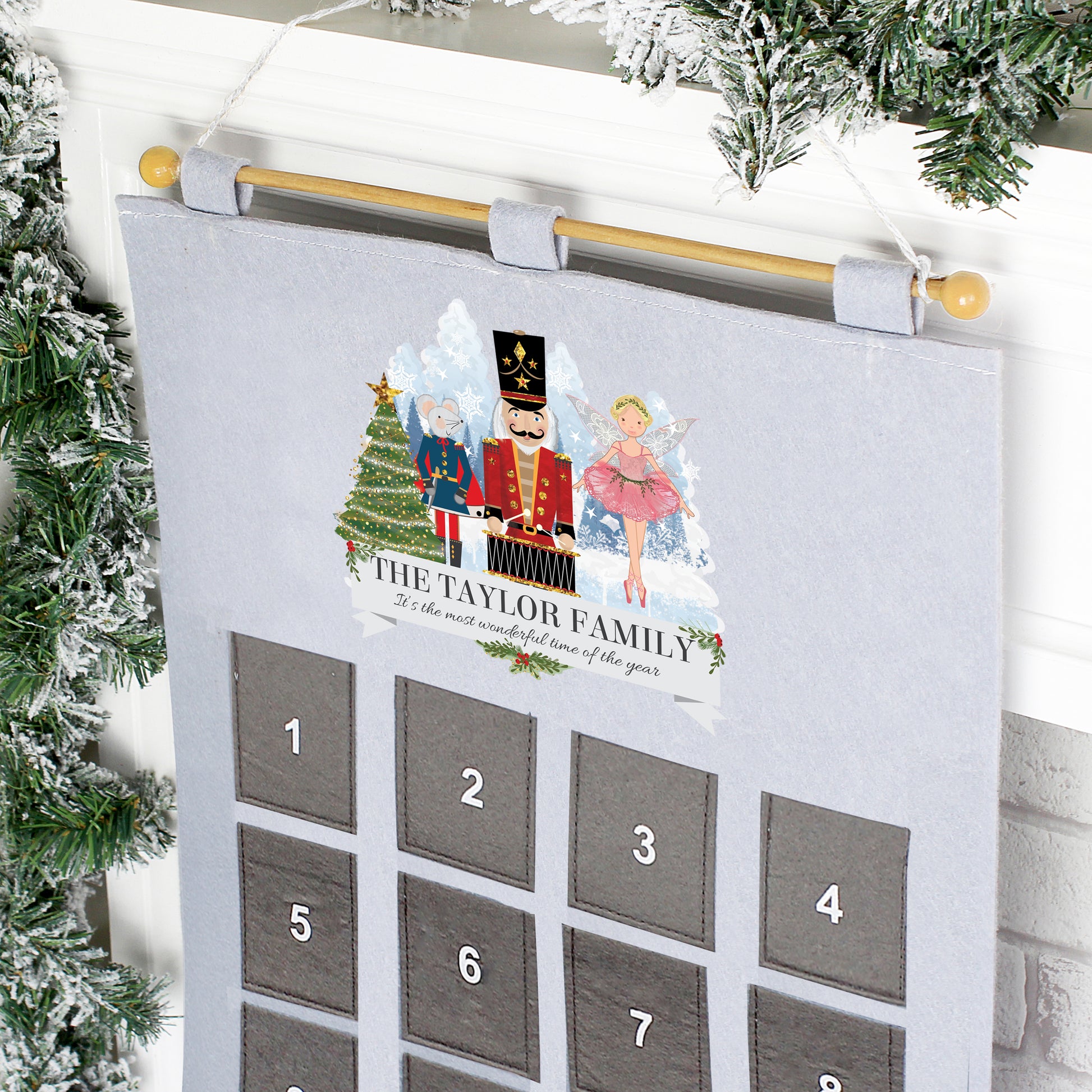 Personalised Christmas Nutcracker Silver Grey Pockets Advent Calendar