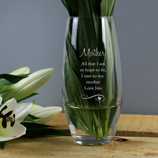 Personalised Swirls & Hearts Bullet Glass Vase