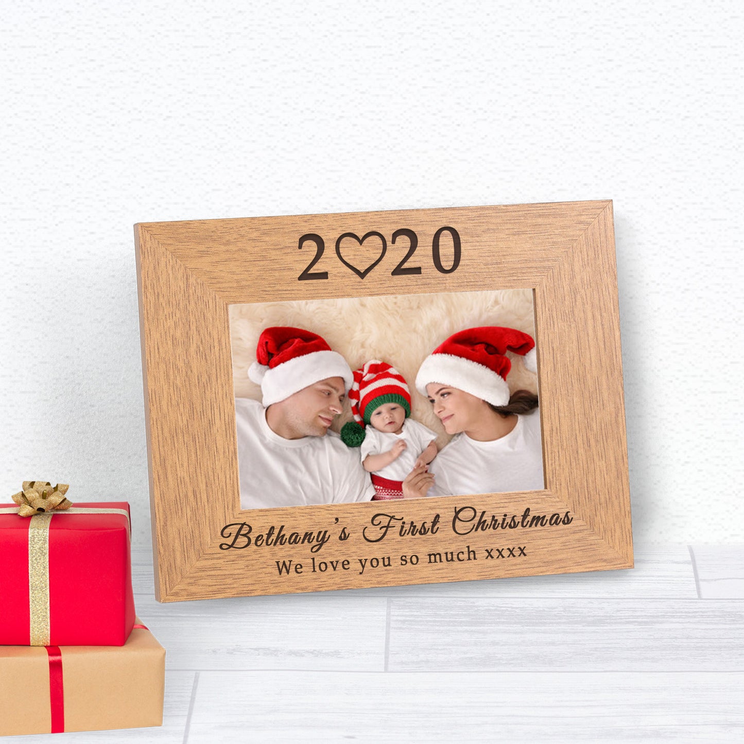 Personalised Baby’s First Christmas Wooden Photo Frame