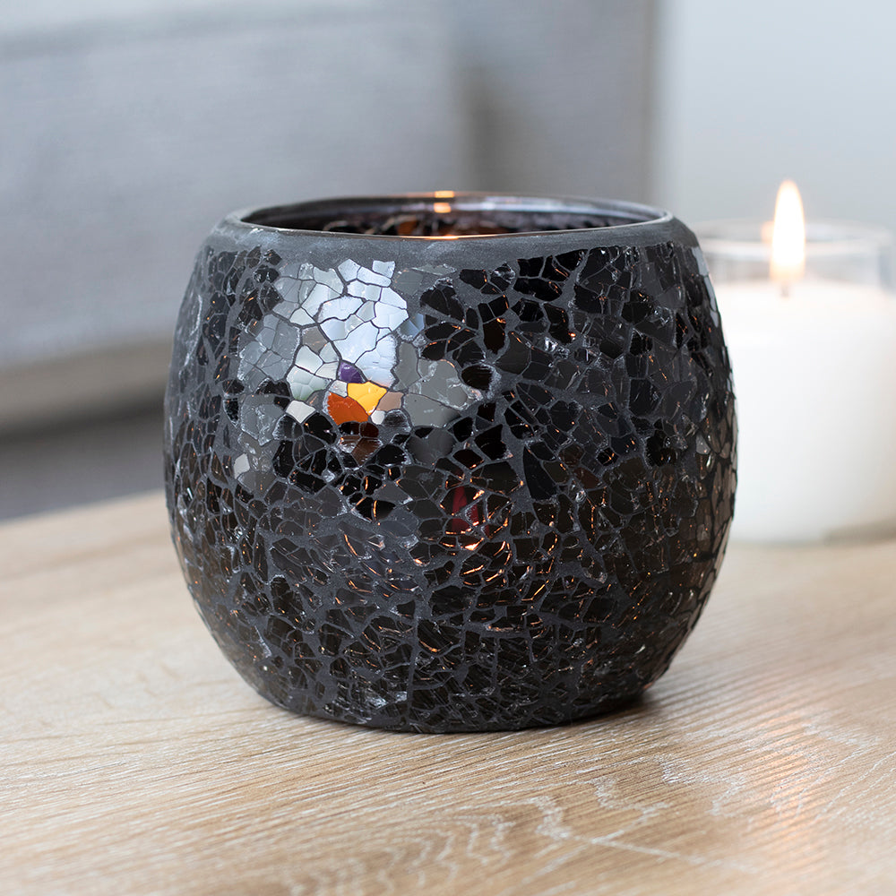 Large Black Crackle Glass Candle Holder - PCS Cufflinks & Gifts