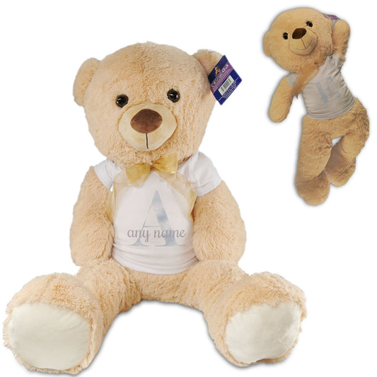 Large Teddy Bear with T-Shirt with Cloud Initial and Name Design Image 1