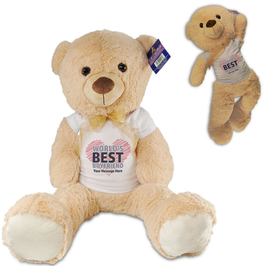 Large Teddy Bear with T-Shirt with World's Best Boyfriend Design Image 1