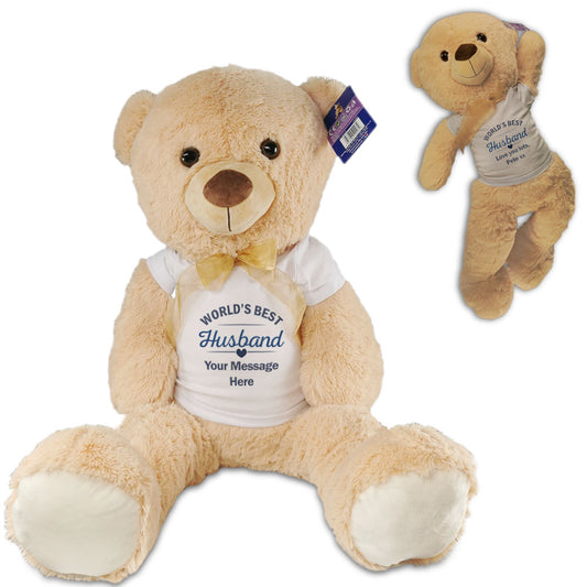 Large Teddy Bear with T-Shirt with World's Best Husband Design Image 1