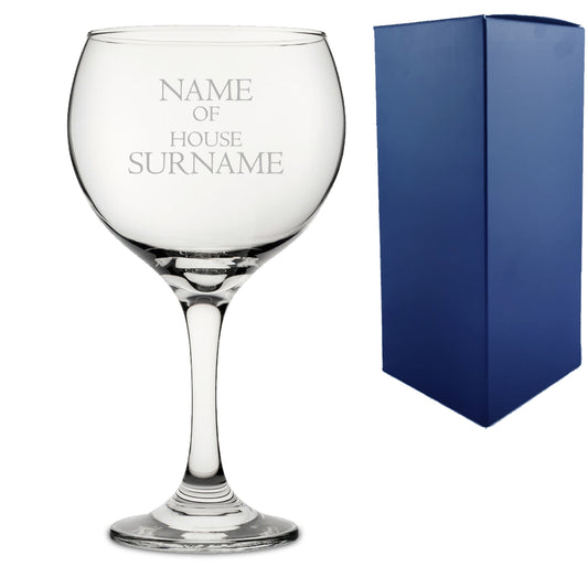 Engraved "Name of House Surname" Novelty Gin Balloon With Gift Box Image 1