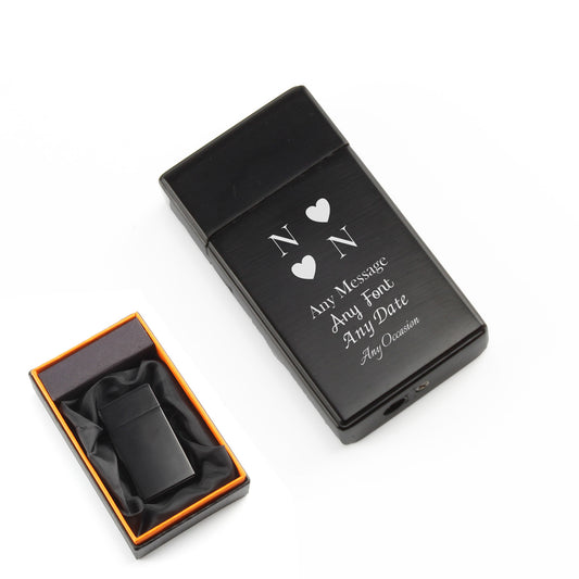 Engraved Jet Gas Lighter Black Heart Initials Gift Boxed Image 1