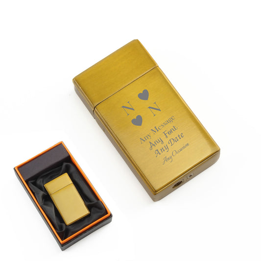 Engraved Jet Gas Lighter Gold Heart Initials Gift Boxed Image 1