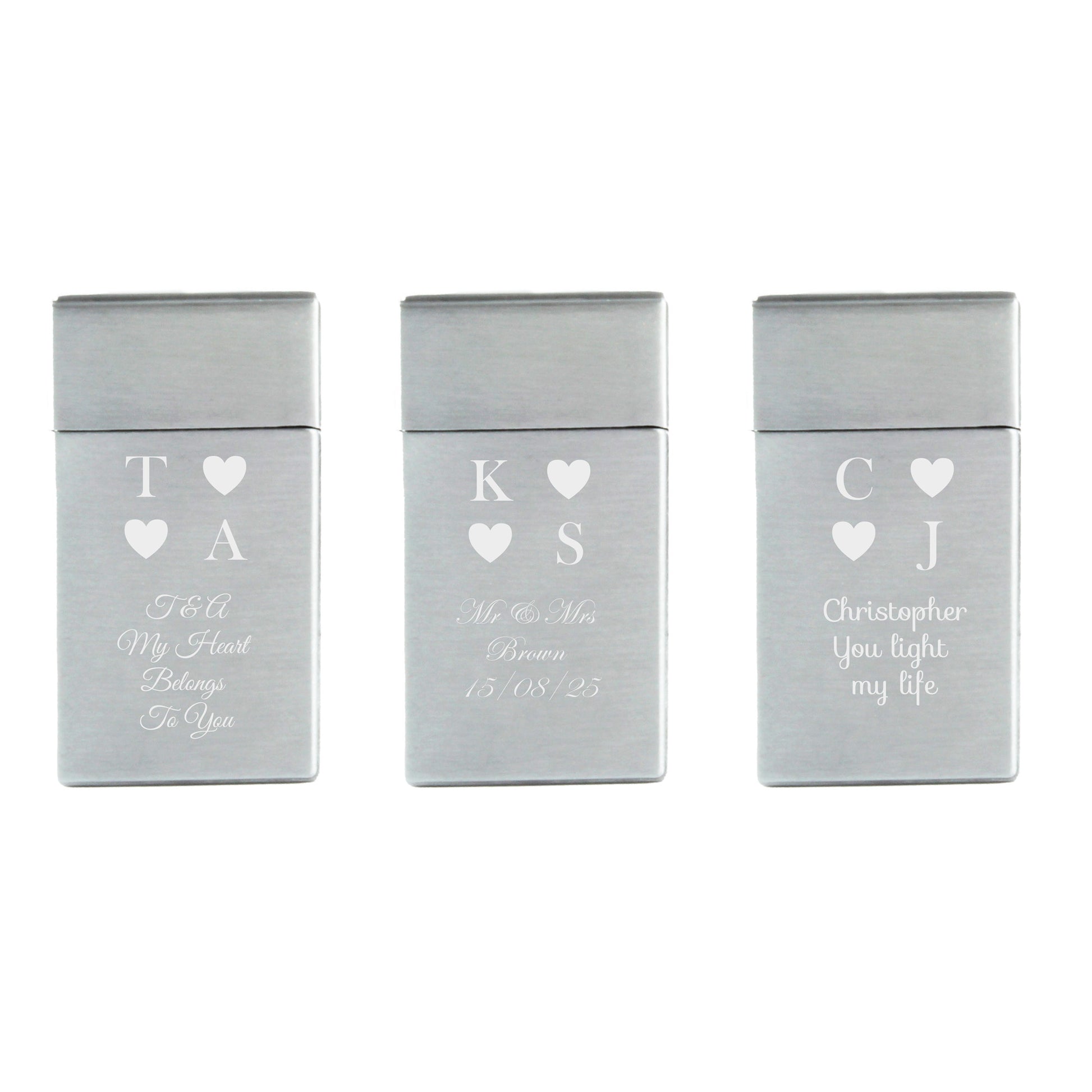 Engraved Jet Gas Lighter Silver Heart Initials Gift Boxed Image 4