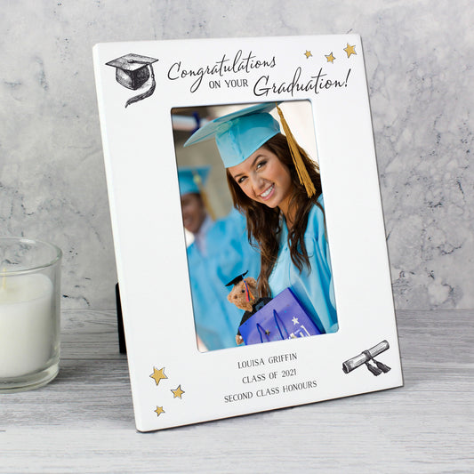 Personalised Gold Star Graduation 4x6 White Wooden Photo Frame | Gift