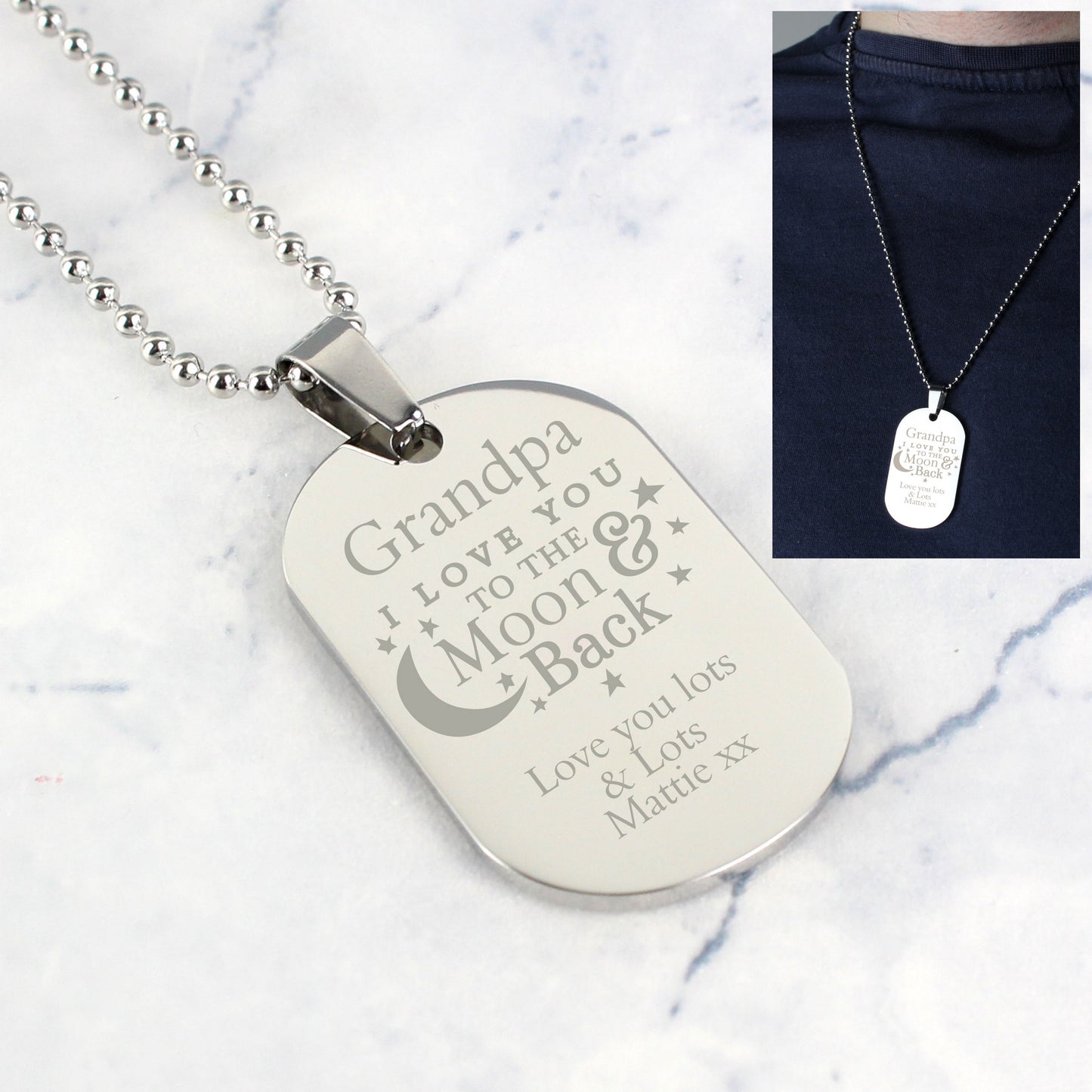 Personalised To The Moon & Back... Stainless Steel Dog Tag Necklace