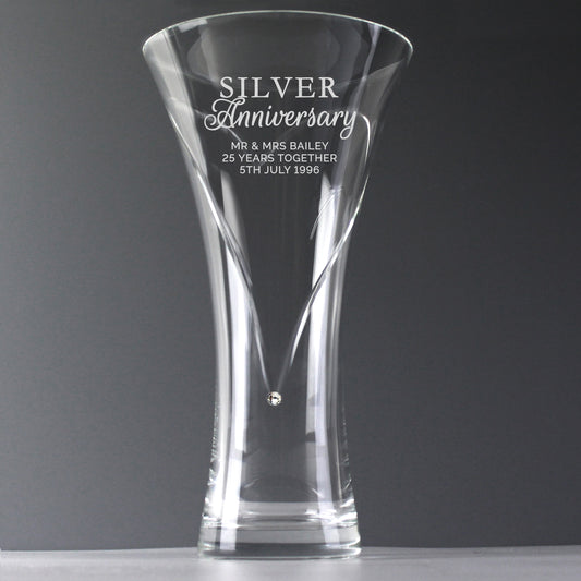 Personalised Silver Anniversary Swarovski Heart Glass Vase