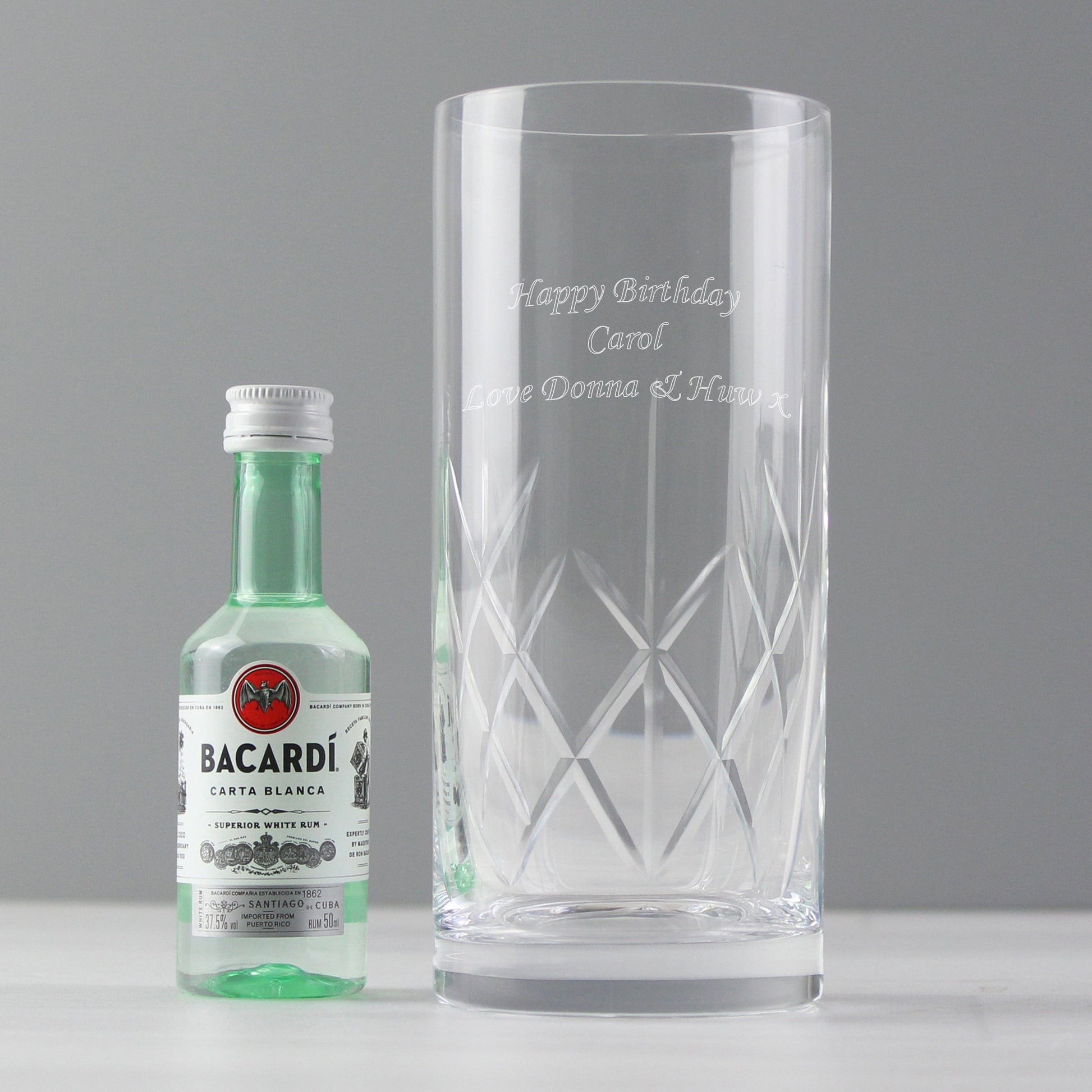 Personalised Cut Crystal Glass & Bacardi Set