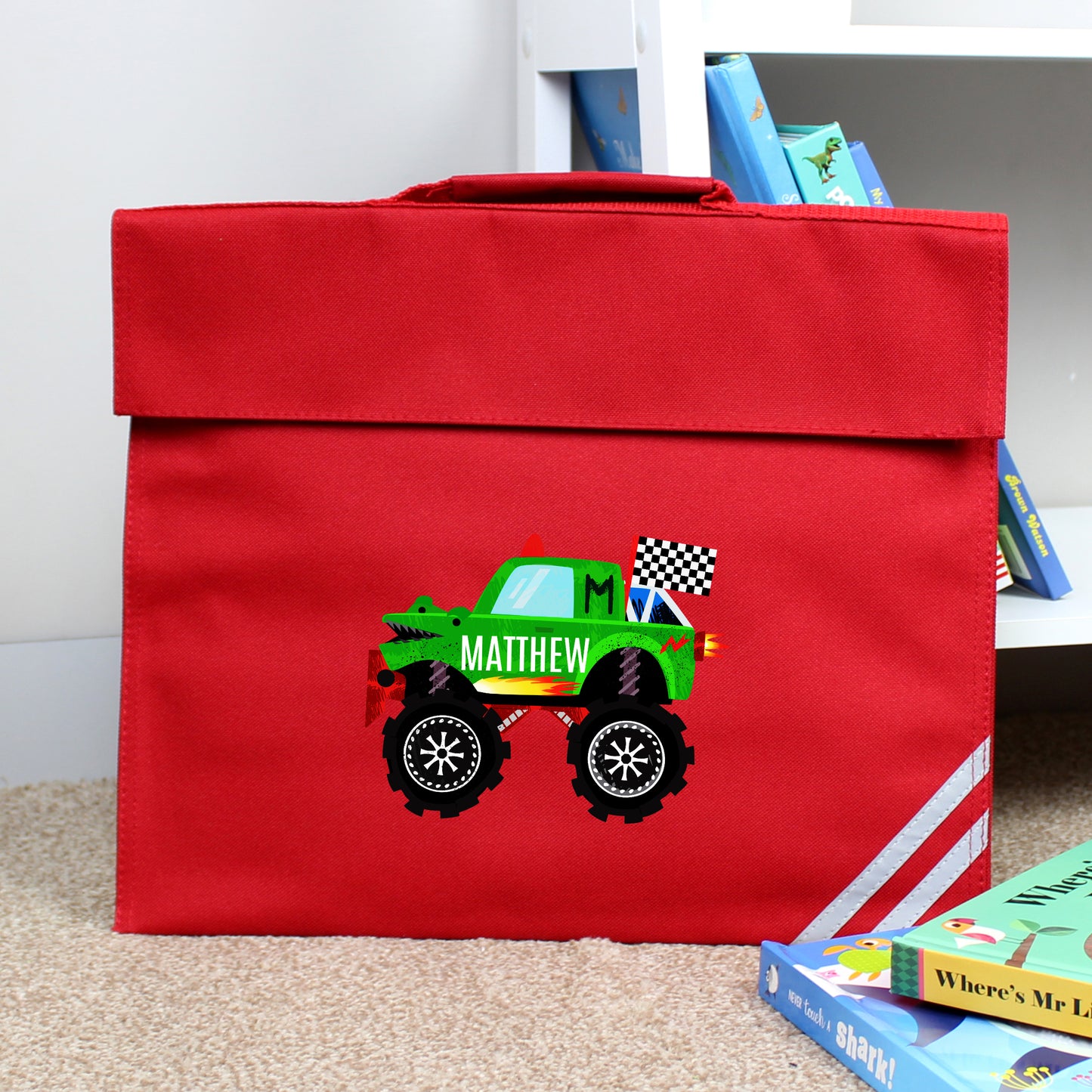 Personalised Monster Truck Red School Book Bag