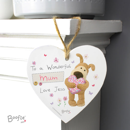 Personalised Boofle Flowers Wooden Heart Decoration | Gift For Mum