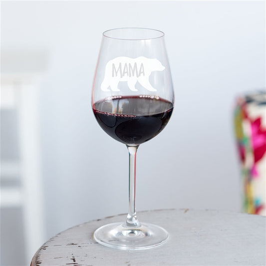 Mama Bear Crystal Wine Glass
