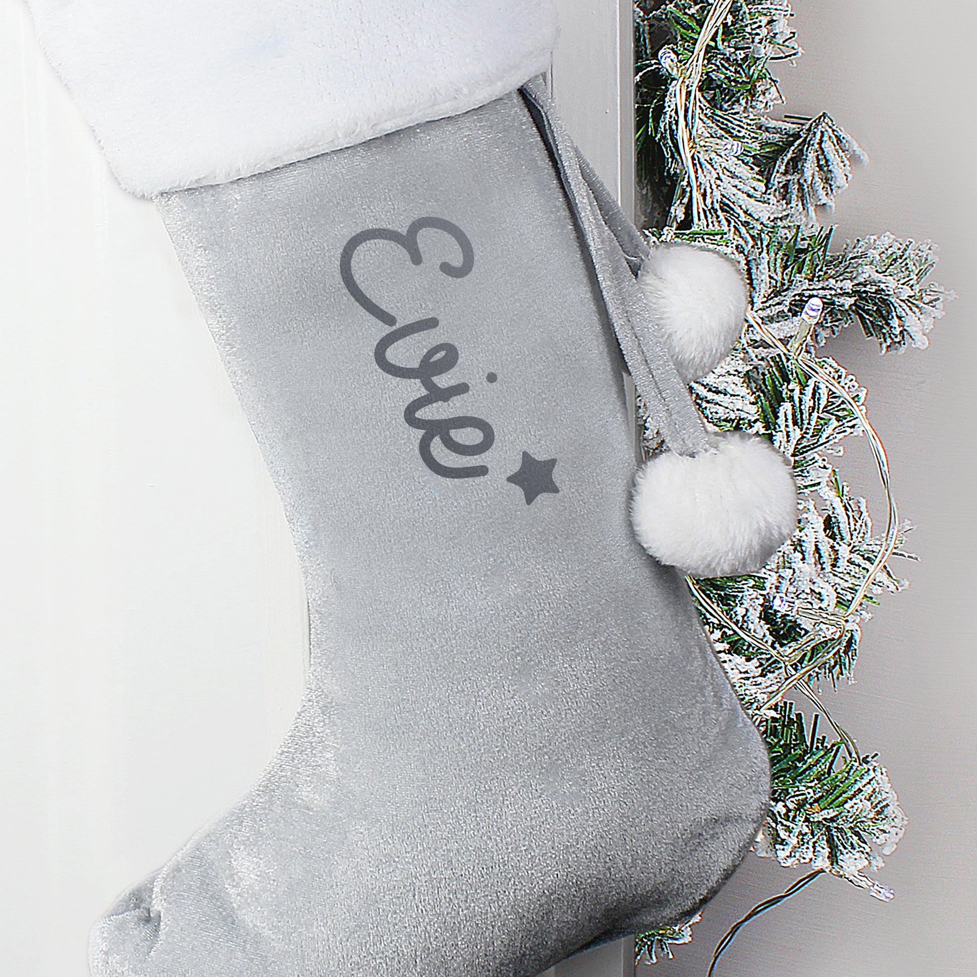 Personalised Name Only Silver Grey Christmas Stocking