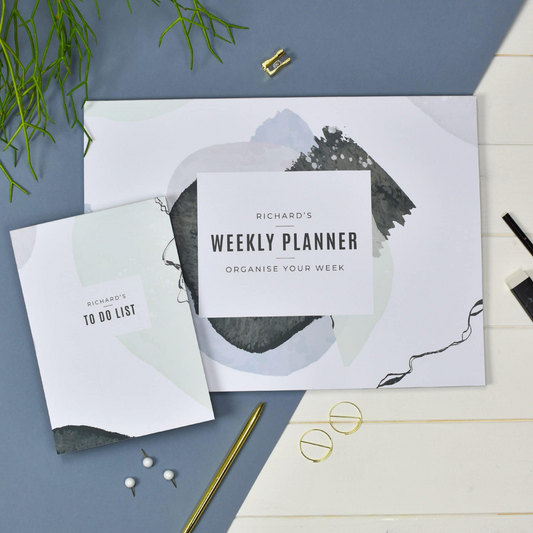 Personalised Abstract Stationery Set | Weekly Desk Planner