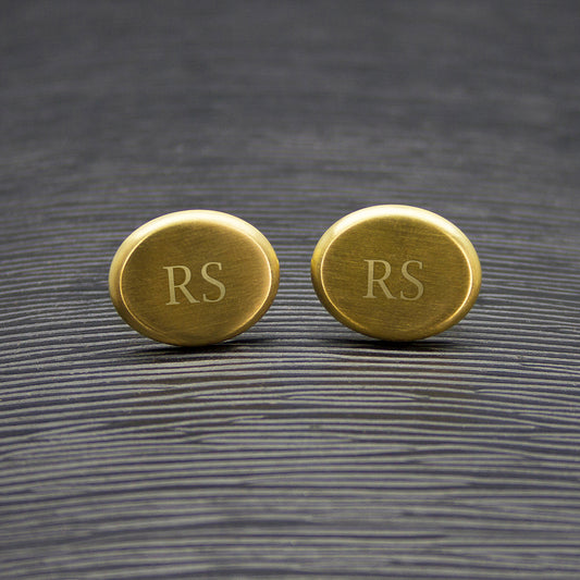 Personalised Men's Matte Finish Brushed Gold Oval Cufflinks