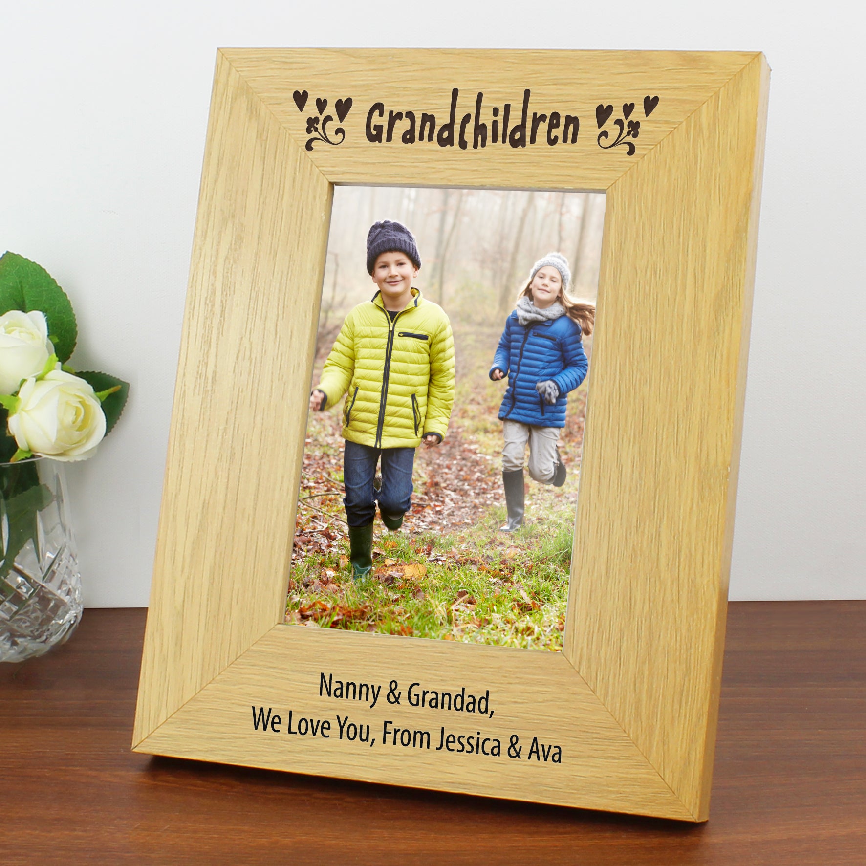 Personalised Oak Finish 4x6 Grandchildren Photo Frame - PCS Cufflinks & Gifts