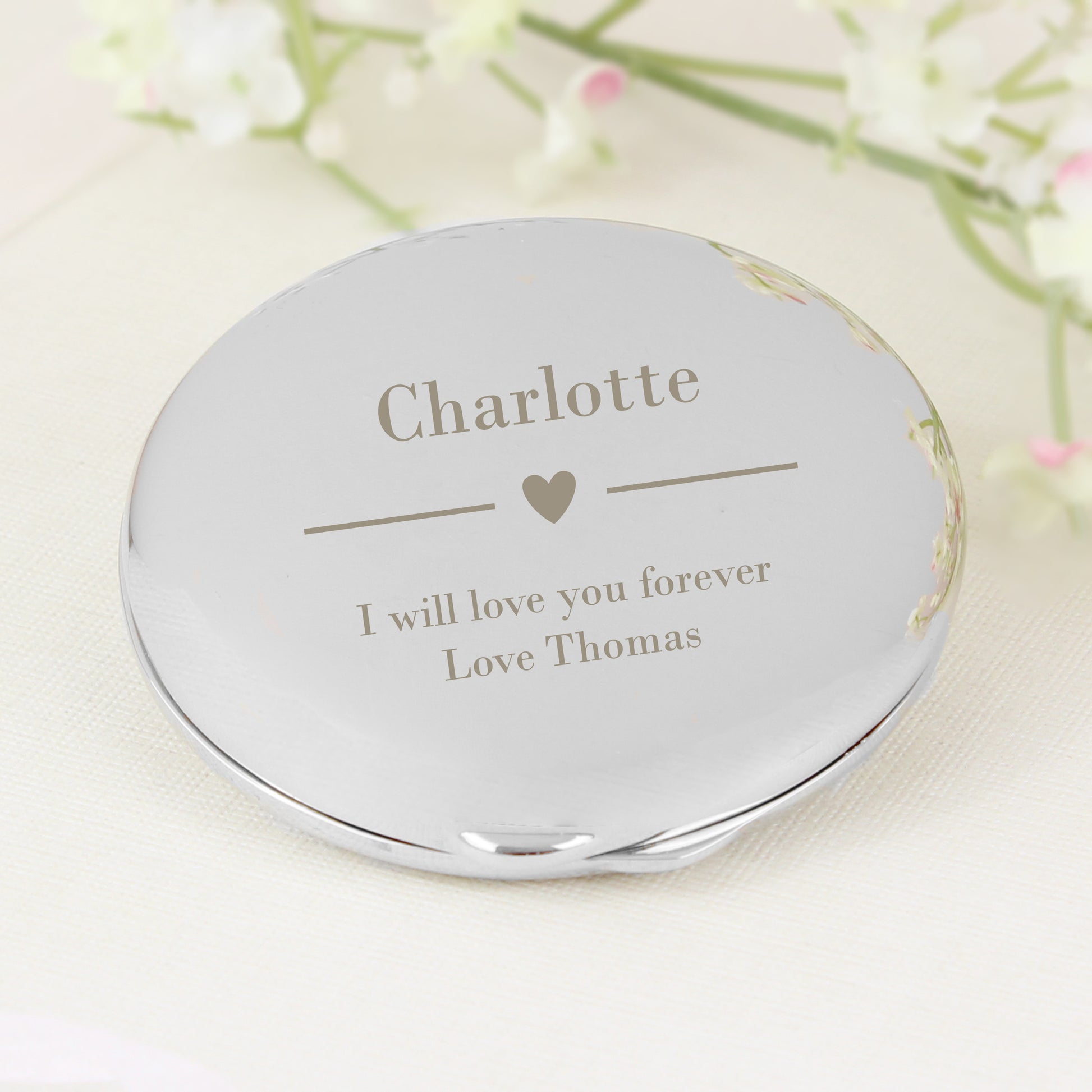 Personalised Decorative Heart Compact Mirror
