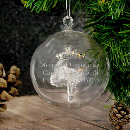 Personalised Christmas Reindeer Glass Bauble