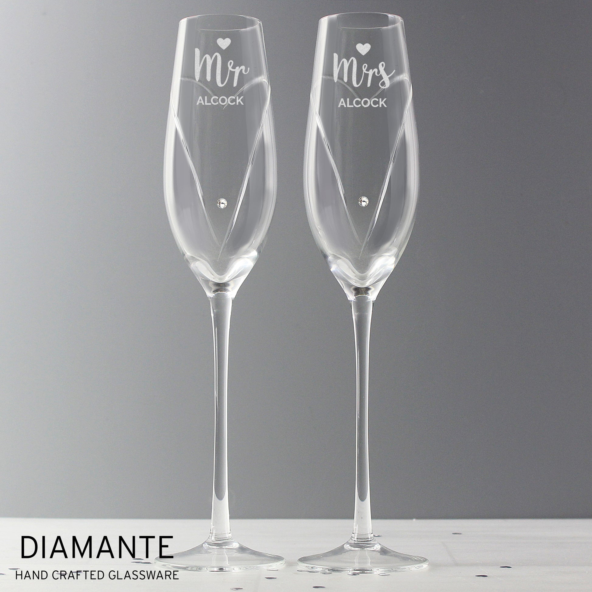 Personalised Hand Cut Mr & Mrs Flute Glasses in Gift Box Wedding Gifts