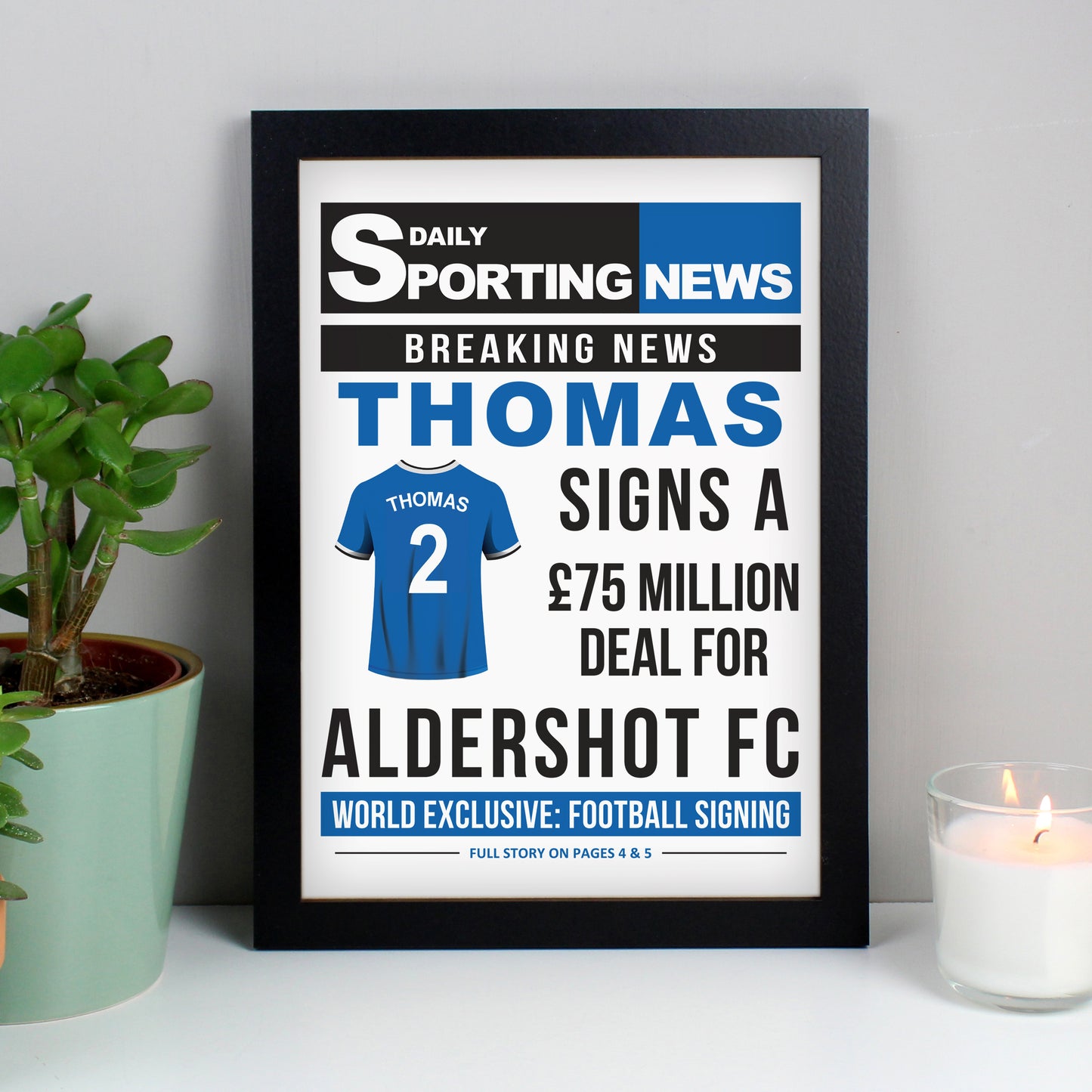 Personalised Football Signing Newspaper A4 Framed Print