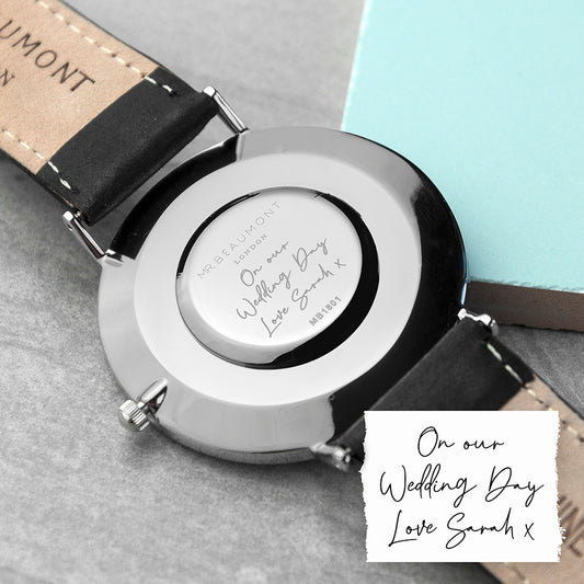 Personalised Handwriting Men's Black Leather Watch
