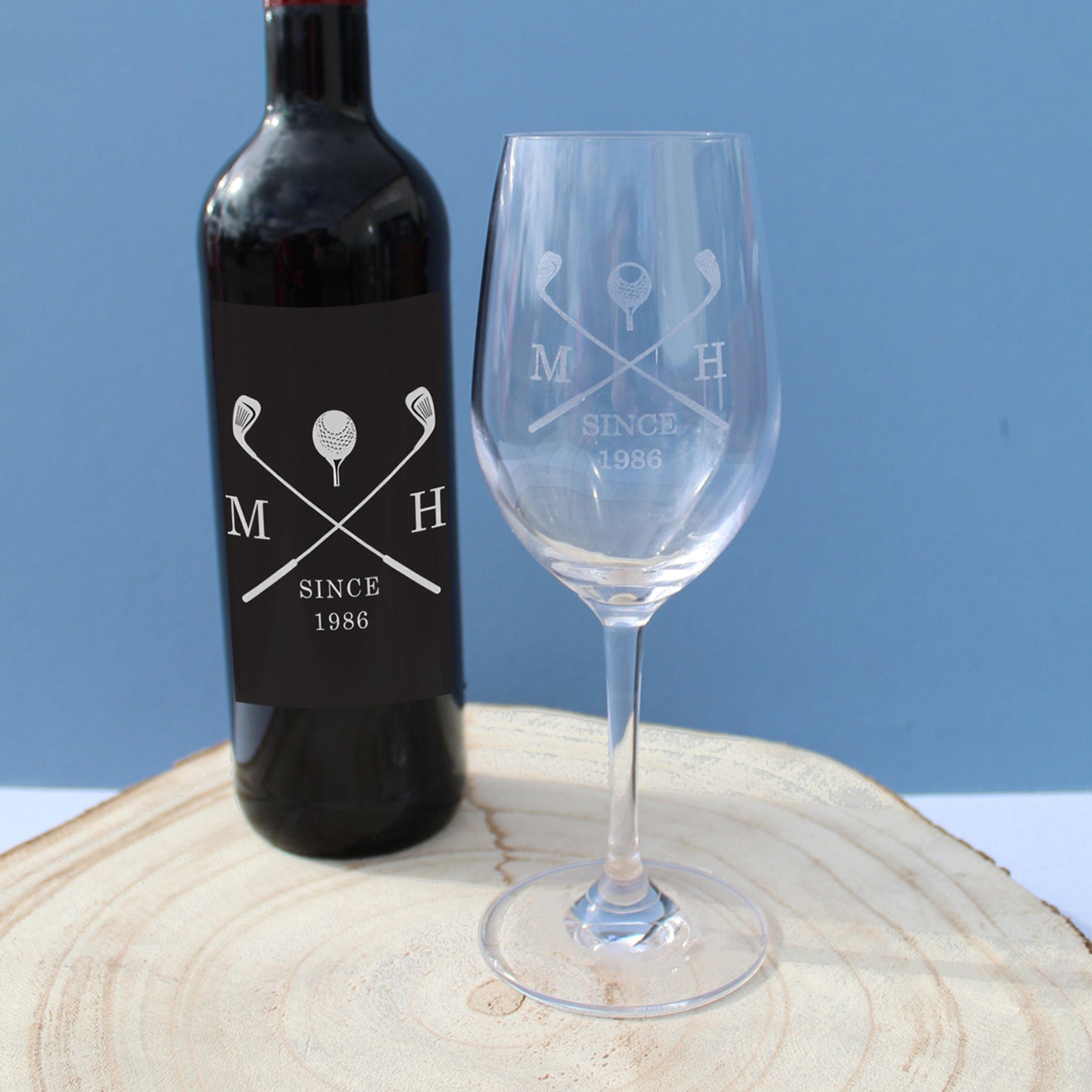 Personalised Golf Red Wine & Wine Glass Gift Set