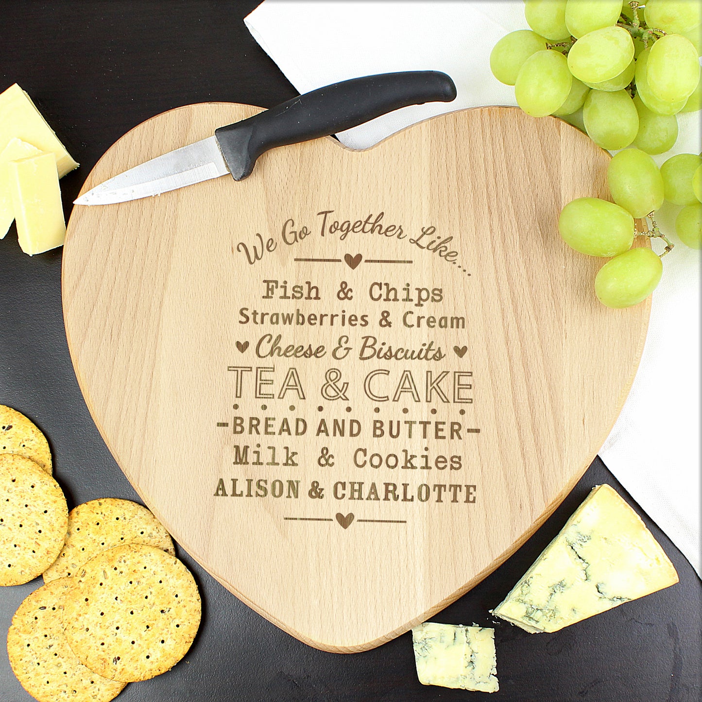Personalised We Go Together Like Heart Chopping Board