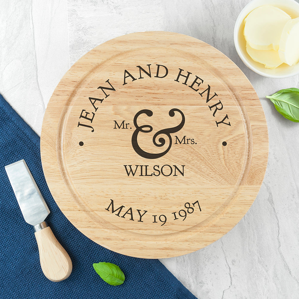 Personalised Classic Couples' Round Cheese Board | Wedding Gifts