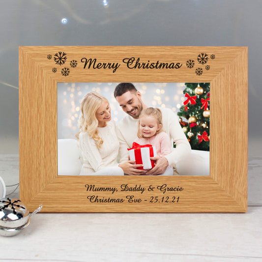 Personalised Oak Finish 6x4 Merry Christmas Photo Frame