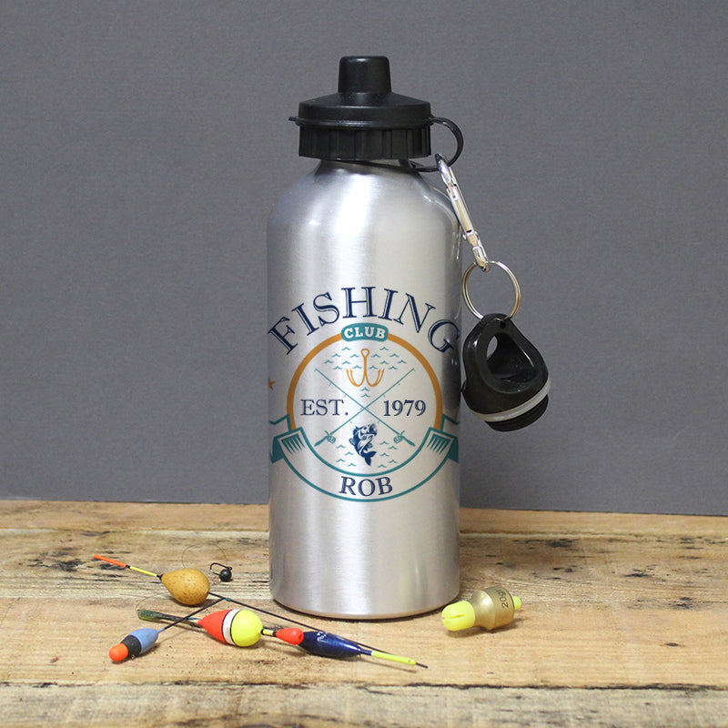 Personalised Fishing Club Silver Drinks Bottle