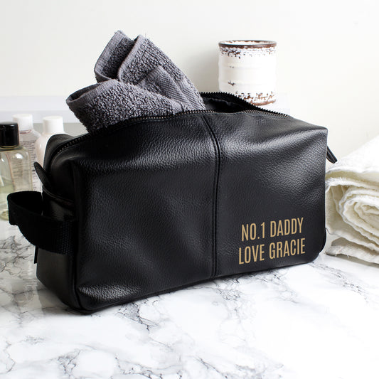 Personalised Luxury Black leatherette Men’s Wash Bag