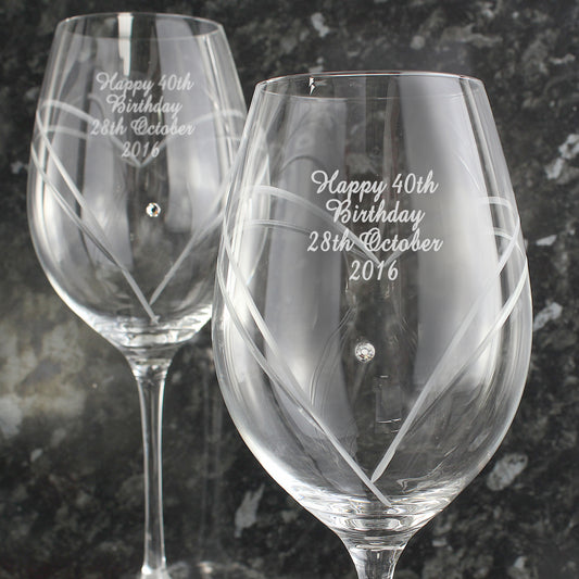 Personalised Hand Cut Diamante Heart Swarovski Wine Glasses