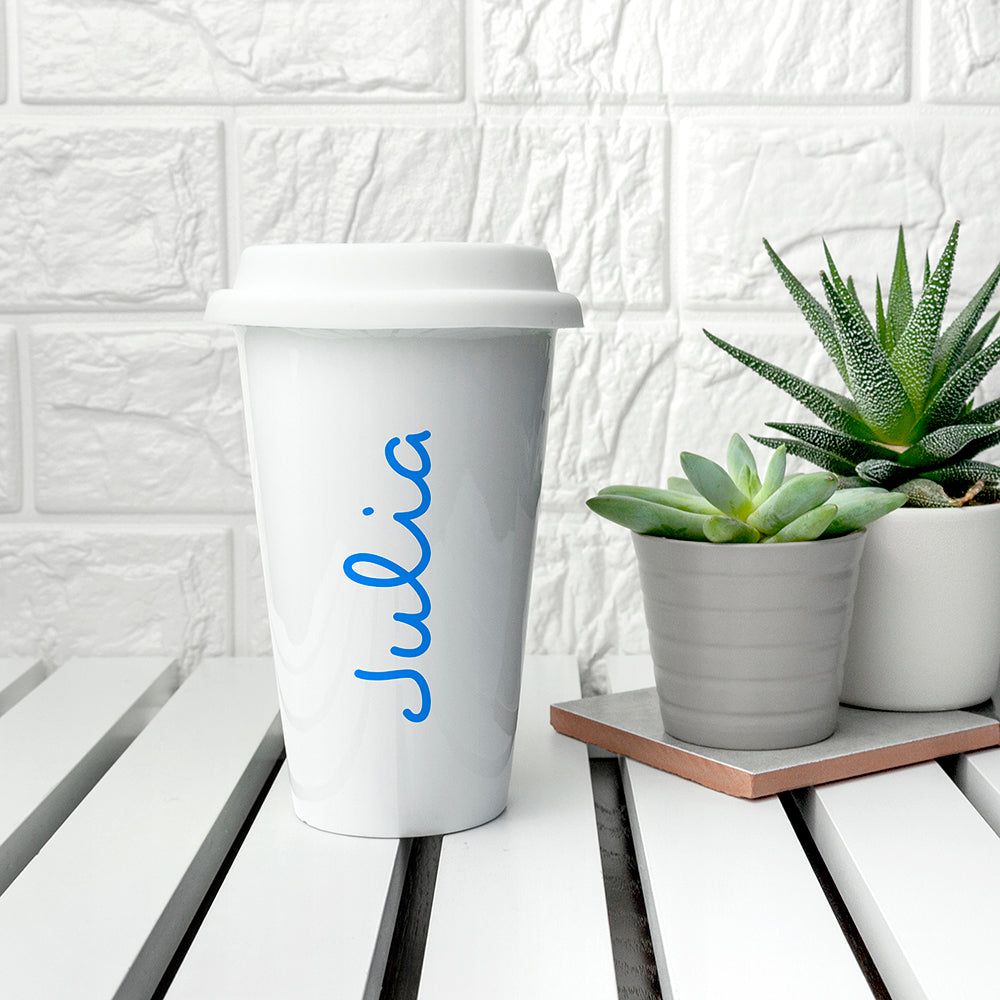 Personalised Island Inspired Ceramic Travel Mug - Blue