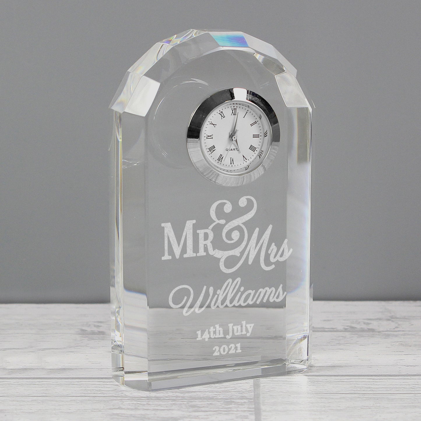 Personalised Wedding Mr & Mrs Crystal Clock | Anniversary Gift Idea