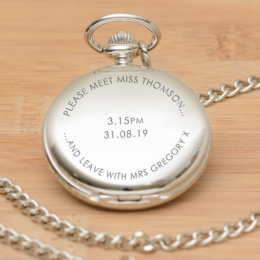 Engraved Pocket Watch For Groom - MEET MISS..LEAVE MRS..