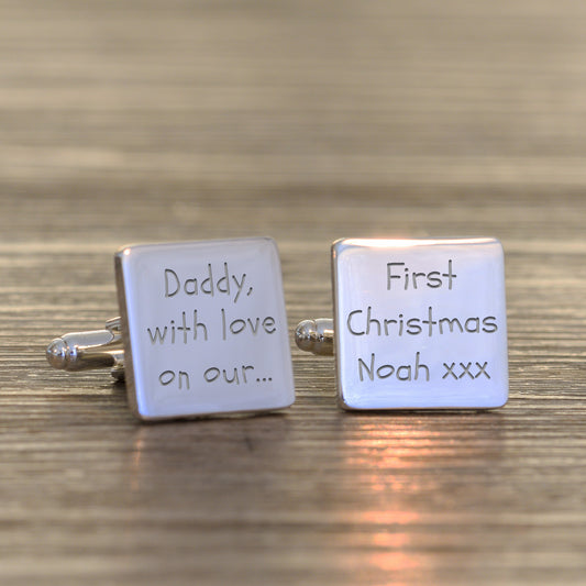 Personalised Daddy With Love On Our First Christmas Cufflinks