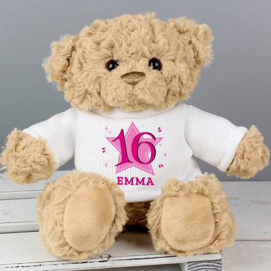 Personalised Pink Birthday Age Teddy Bear