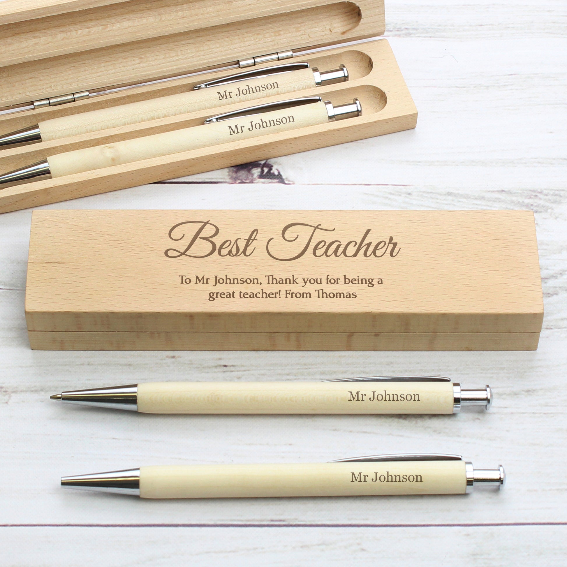 Personalised Pen & Pencil Wooden Box Set