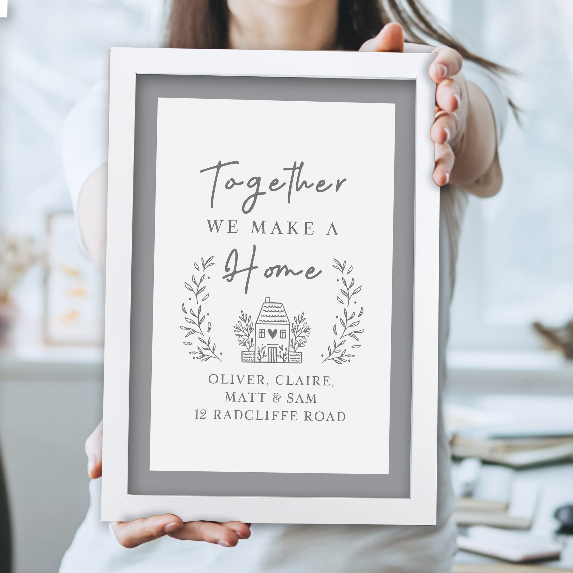Personalised HOME White A4 Framed Wall Art | New Home | House Gift
