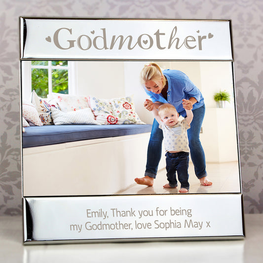 Personalised Godmother Photo Frame - Silver Square 6x4