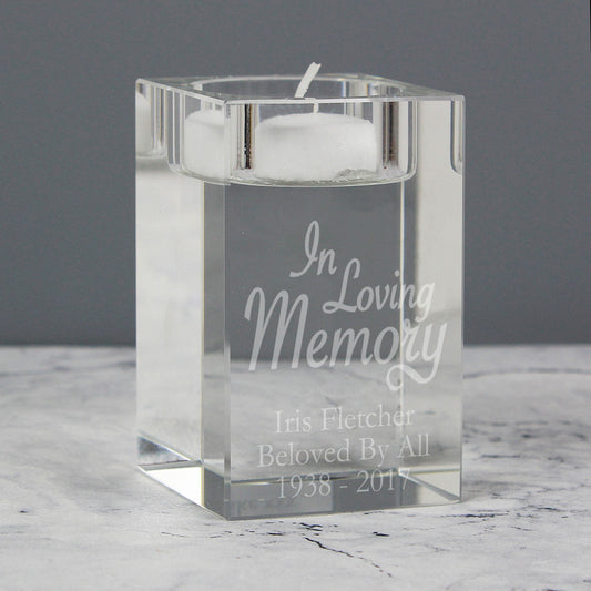 Personalised In Loving Memory Memorial Glass Tea Light Candle Holder