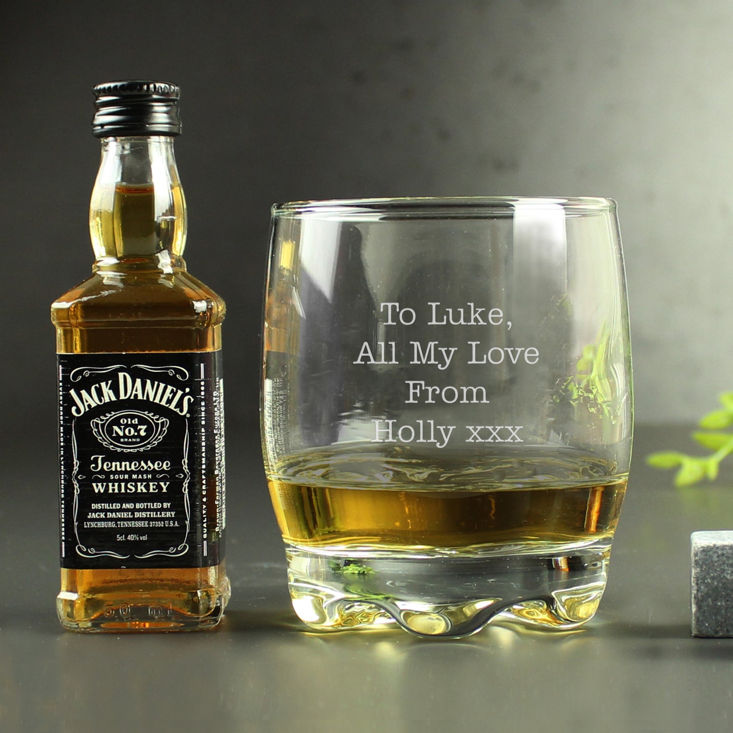 Personalised Jack Daniels Whiskey Miniature & Tumbler Glass Gift Set