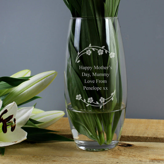 Personalised Floral Bullet Glass Vase | Gift For Mum