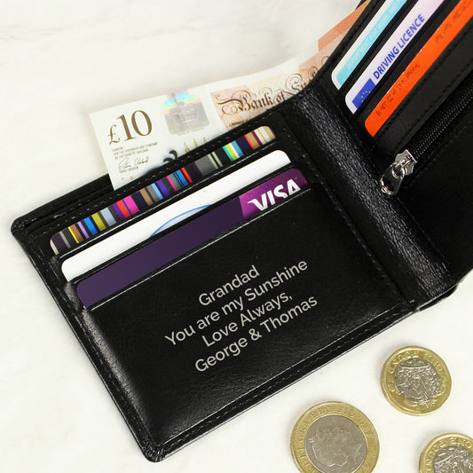 Personalised Free Text Black Leather Wallet | Gifts For Him | Dad